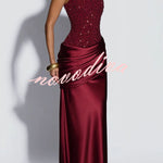 Alexandria Sequin Square Neck Back Lace-up Satin Drape Cowl Overlay Maxi Dress