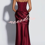 Alexandria Sequin Square Neck Back Lace-up Satin Drape Cowl Overlay Maxi Dress